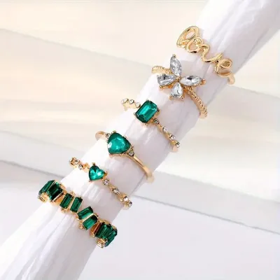 Luxury Green Love Butterfly Finger Ring Set